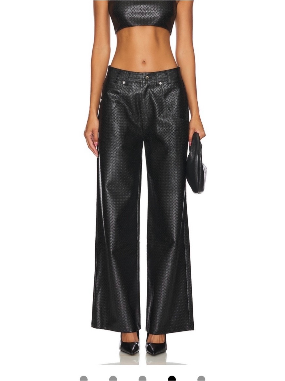 REVOLVE Black High-Rise Wide-Leg Quilted Faux Leather Pants